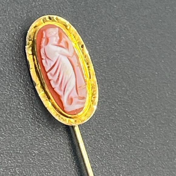 Antique Victorian 10K Yellow Gold Carved Shell Cameo Stick Pin Brooch Circa 1900